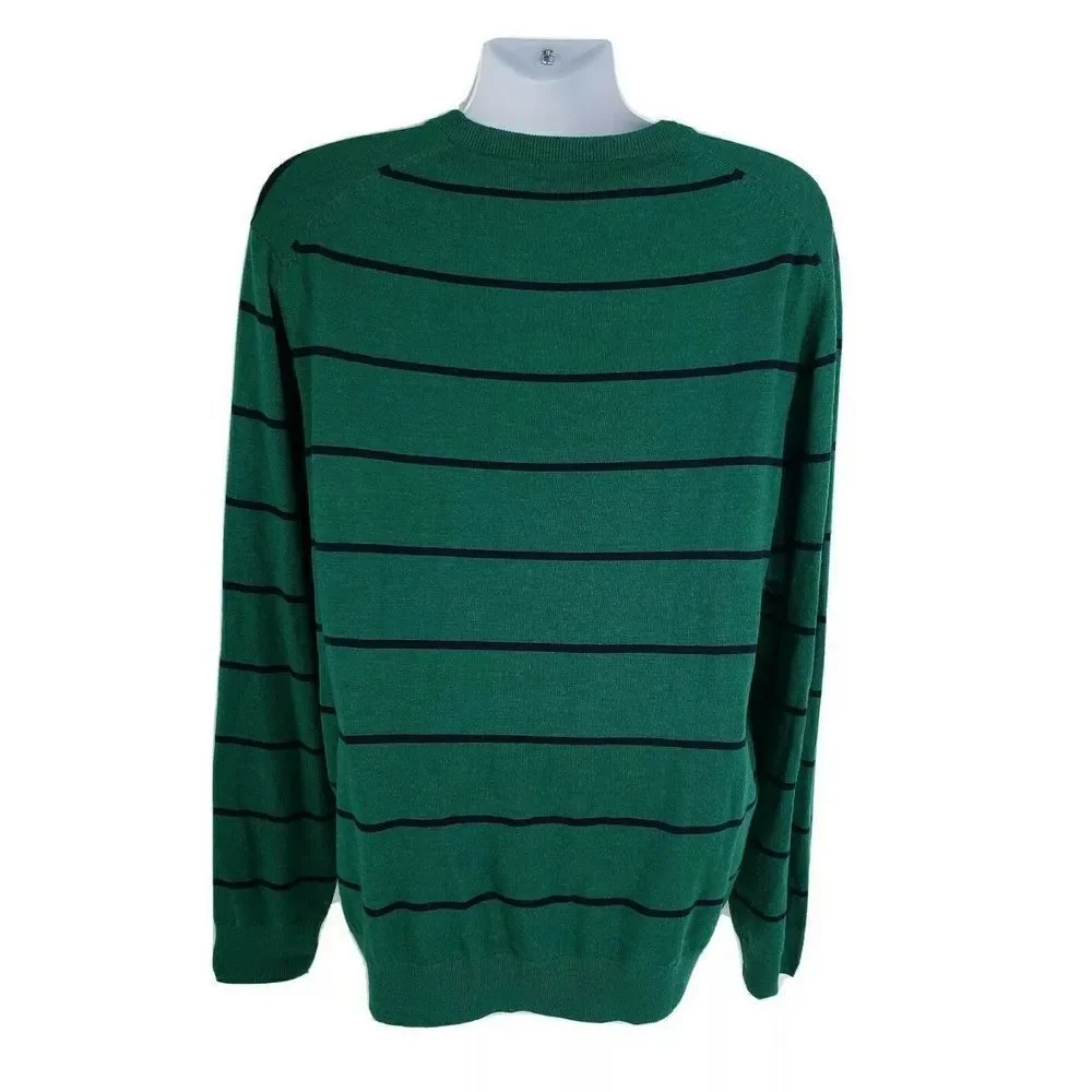 Brooks Brothers 346 Mens Extra Fine‎ Merino Wool Green Blue Striped Sweater XXL